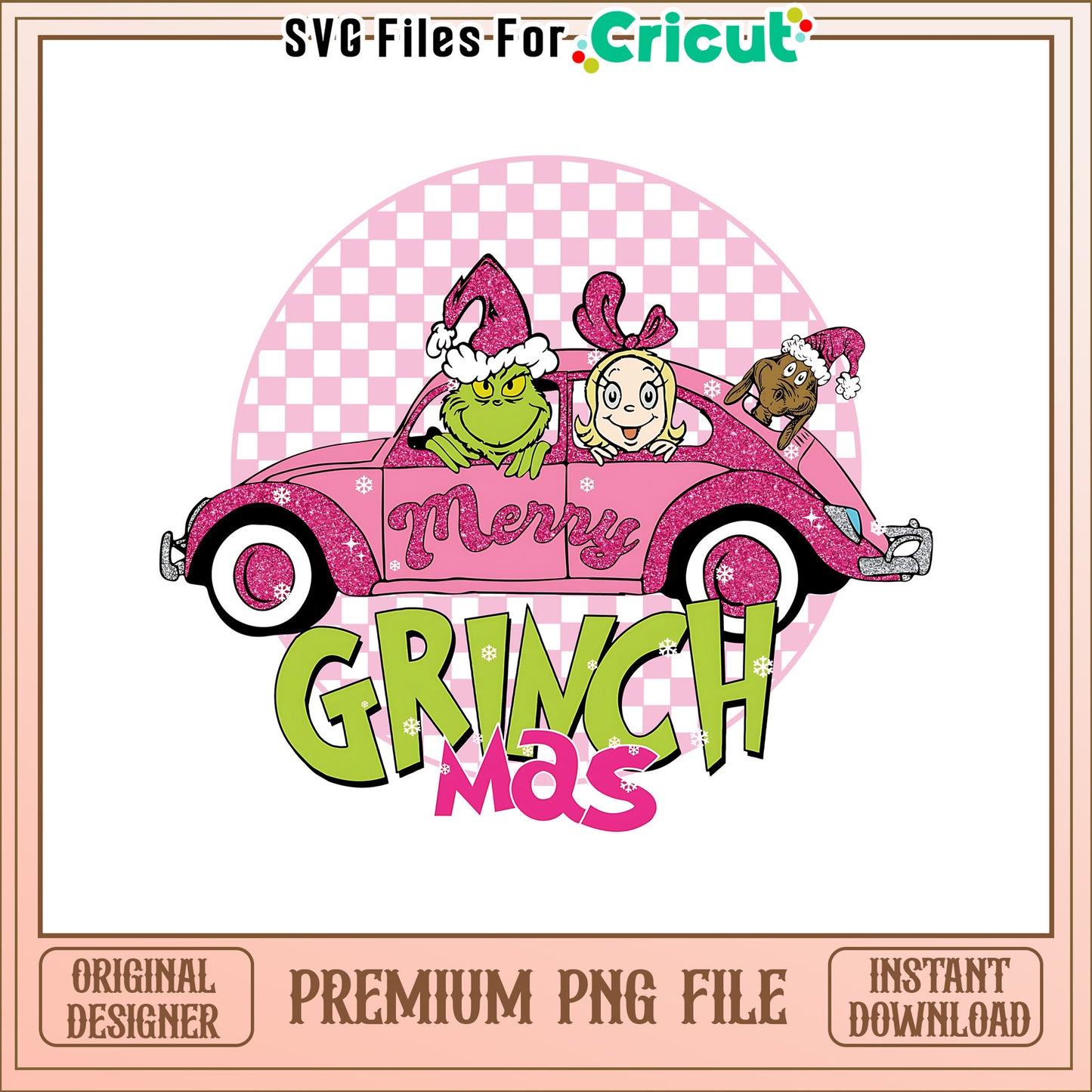 Retro pink merry christmas coffee png, the grinch movie cartoon png