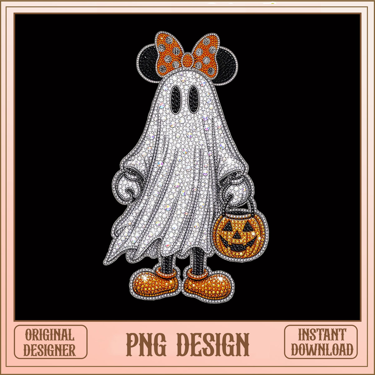 Rhinestone Ghost Halloween PNG, Minnie Mouse Disney PNG, Spooky Pumpkin PNG
