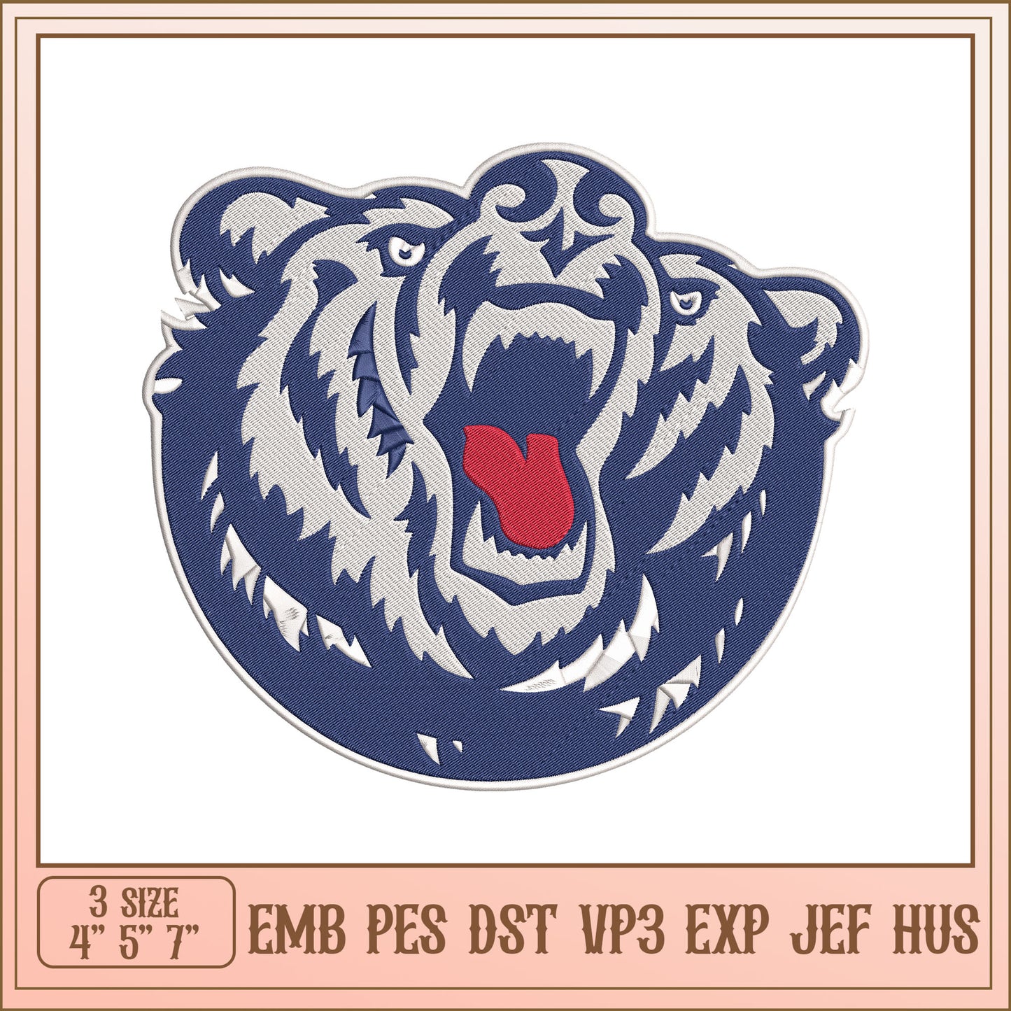 Roaring Bear Embroidery Design