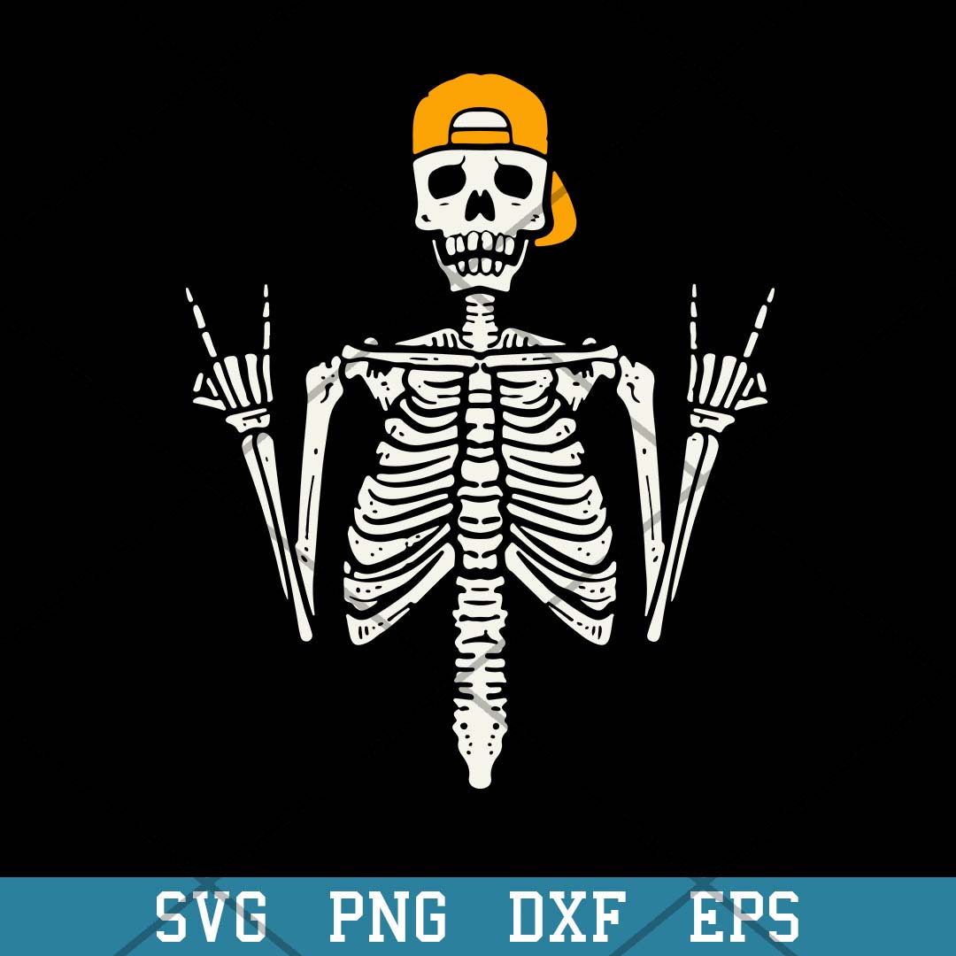 Rocker Skater Skeleton Cap Cool Halloween Svg, Halloween Svg-Svgfilesforcricut