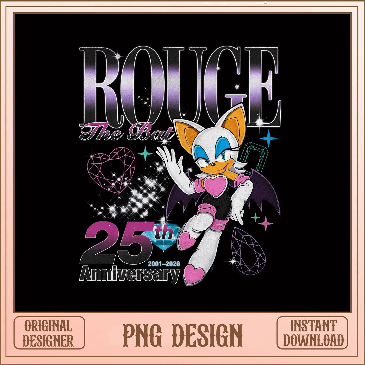Rouge The Bat 25th Anniversary PNG, Sonic PNG, Retro PNG