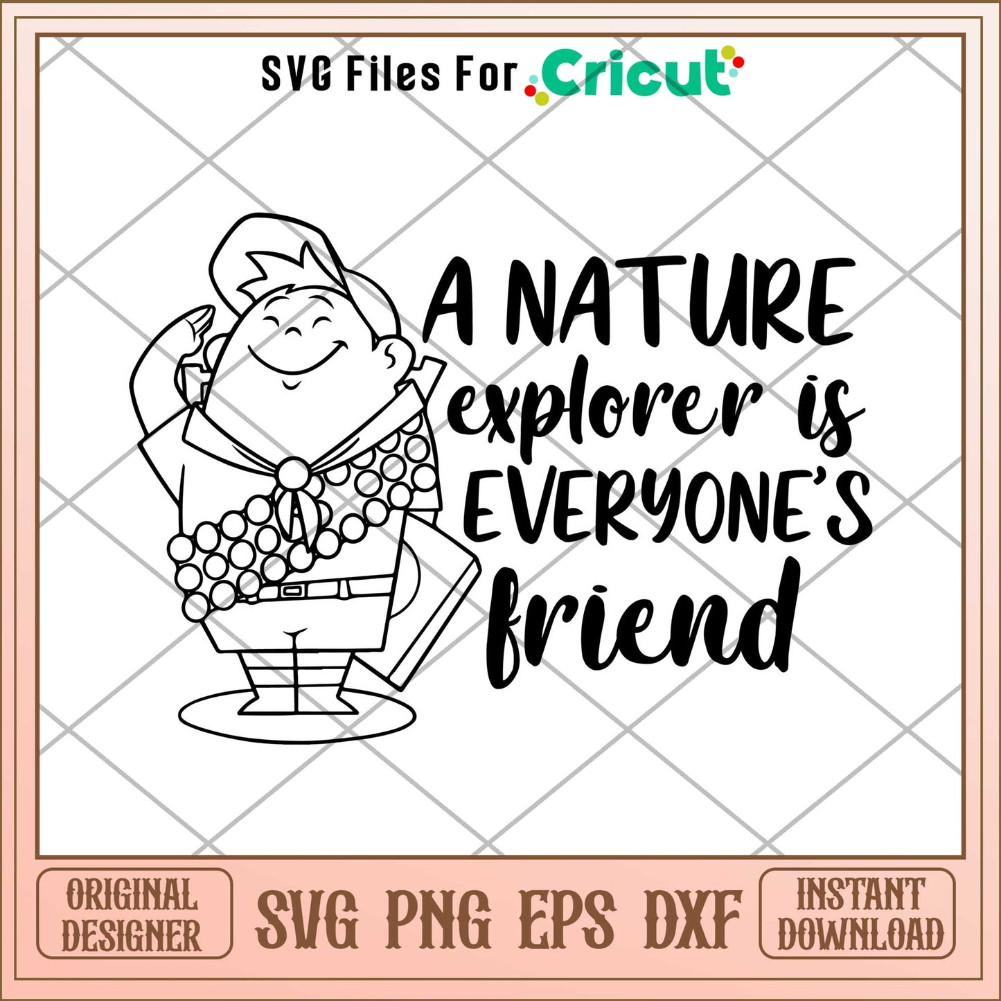 Rusell Up A Nature Explorer is Everyone's Friend coloring svg, up characters svg, digital dowload