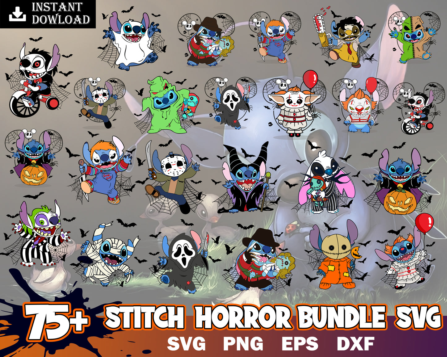 Stitch horror characters bundle svg, stitch horror movie svg