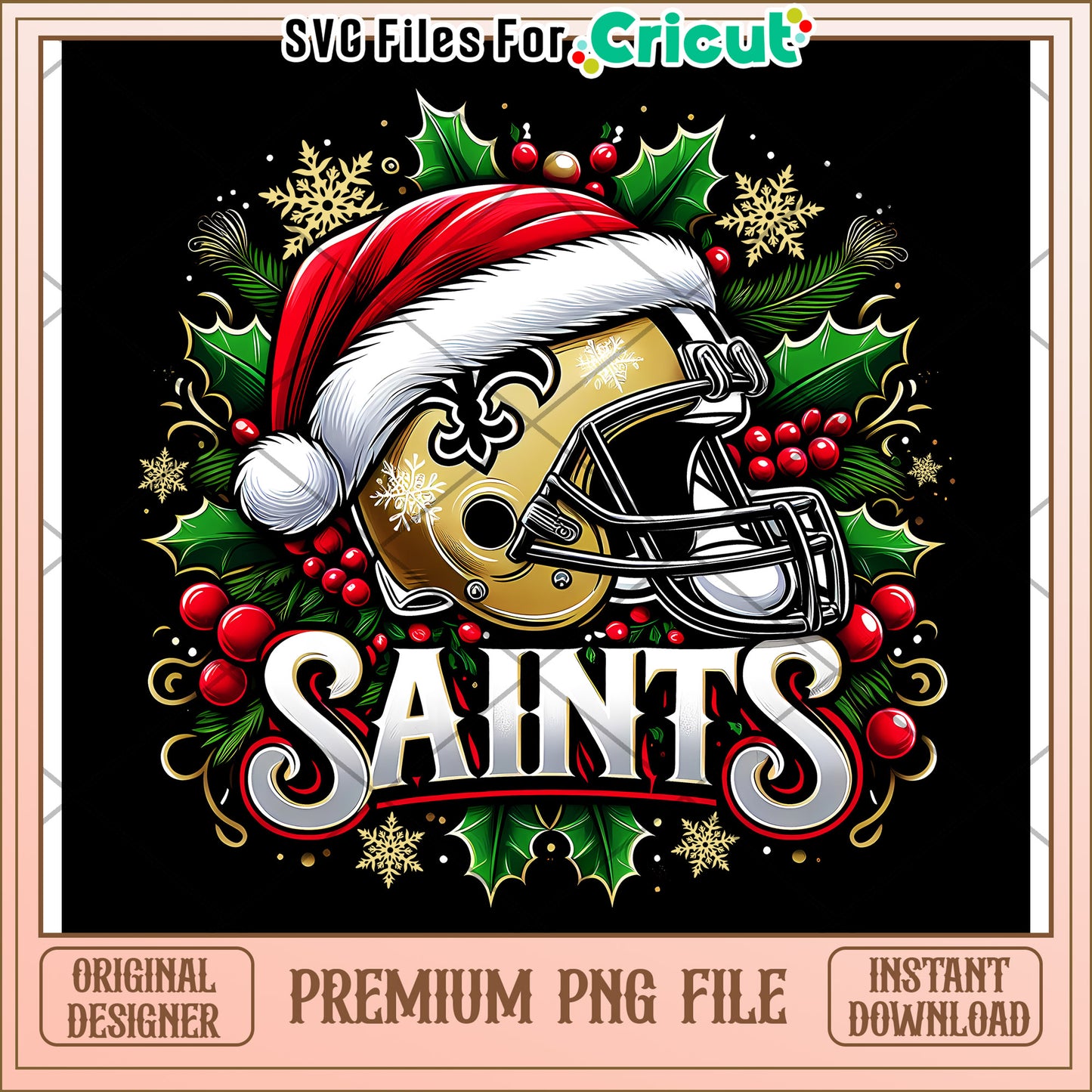Saints Football Christmas PNG Design, Perfect for Cricut Projects