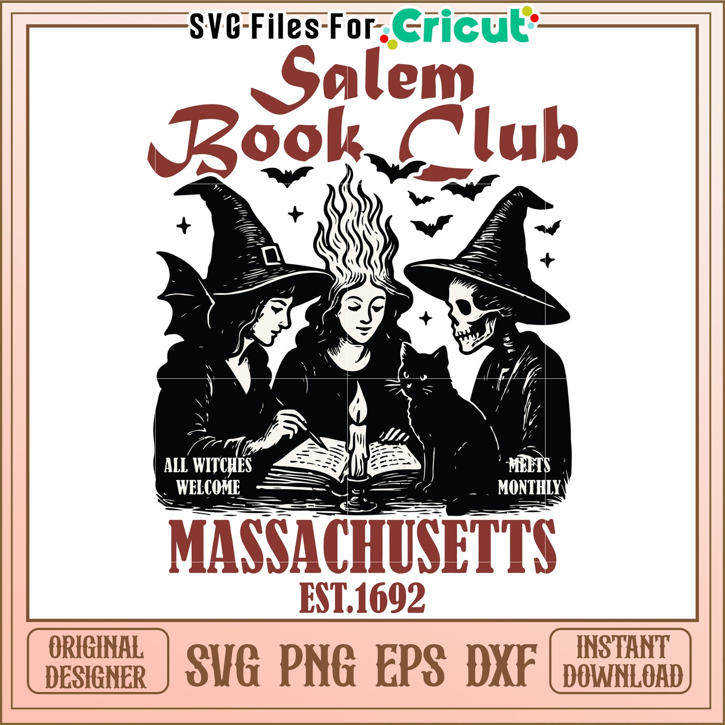 Salem book club Massachusetts svg, witchy reading group svg, spooky historic town svg
