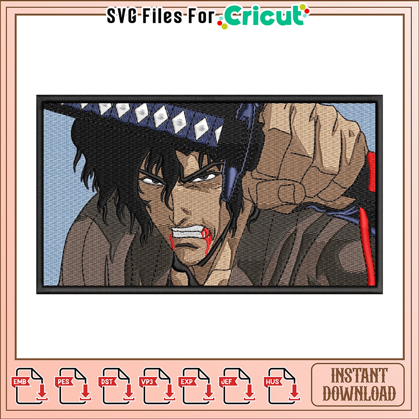 Samurai Anime Embroidery Design Instant Download