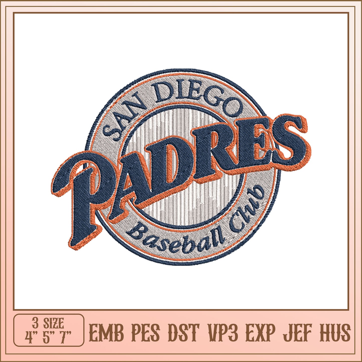 San Diego Padres Embroidery Design for Baseball Fans 4x5x7