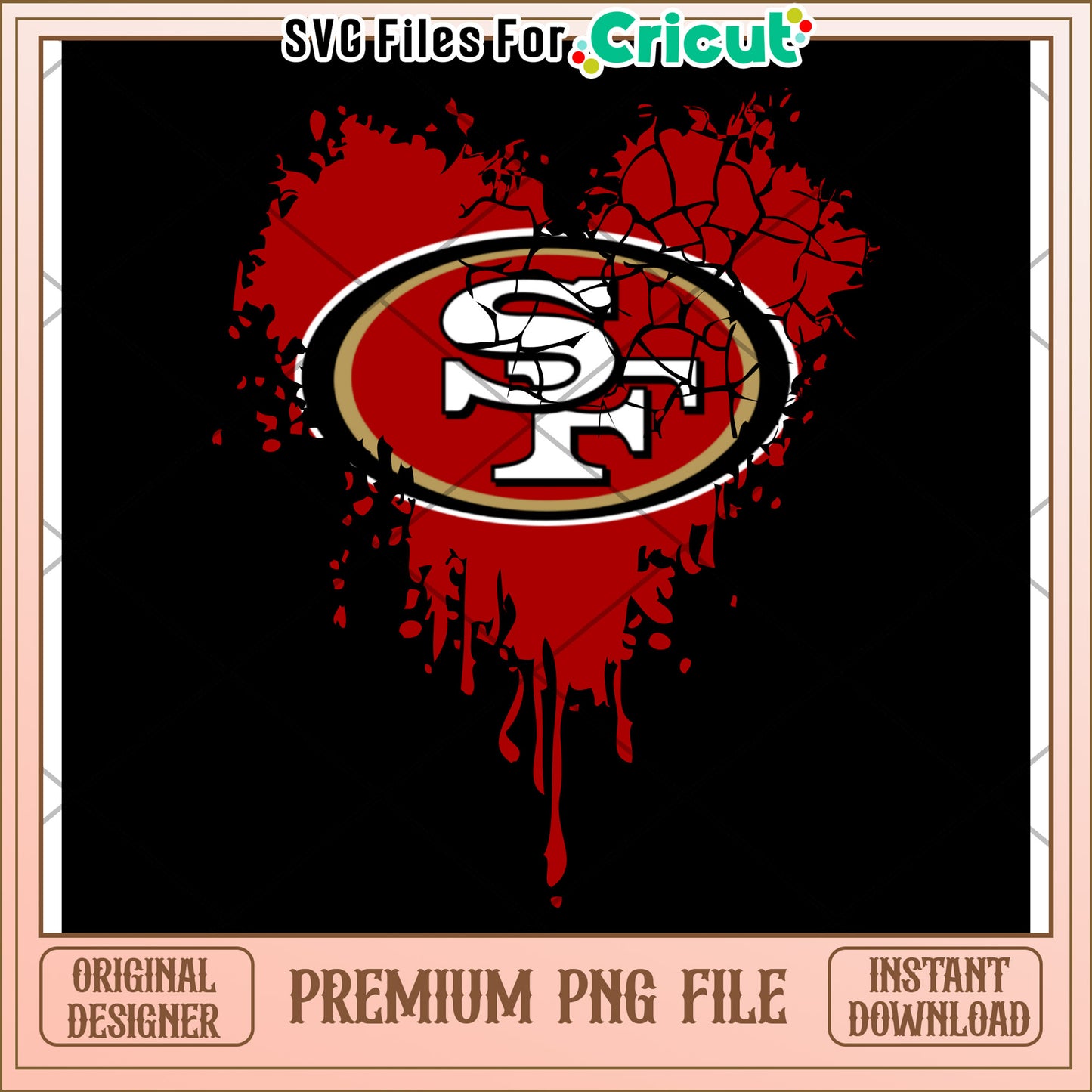 San Francisco 49ers Heart Design for Cricut, Instant Download PNG File