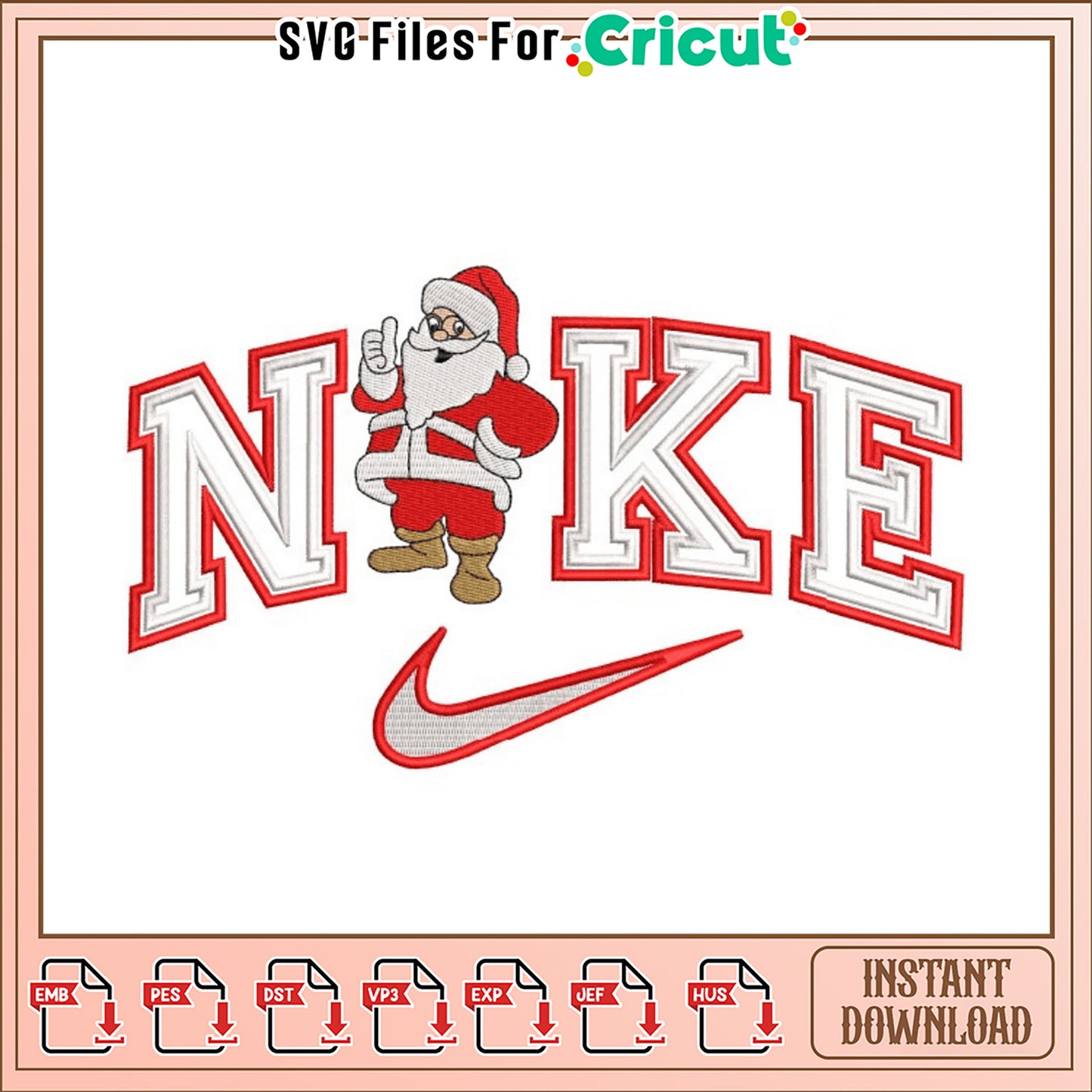 Santa Nike Embroidery Design Instant Download
