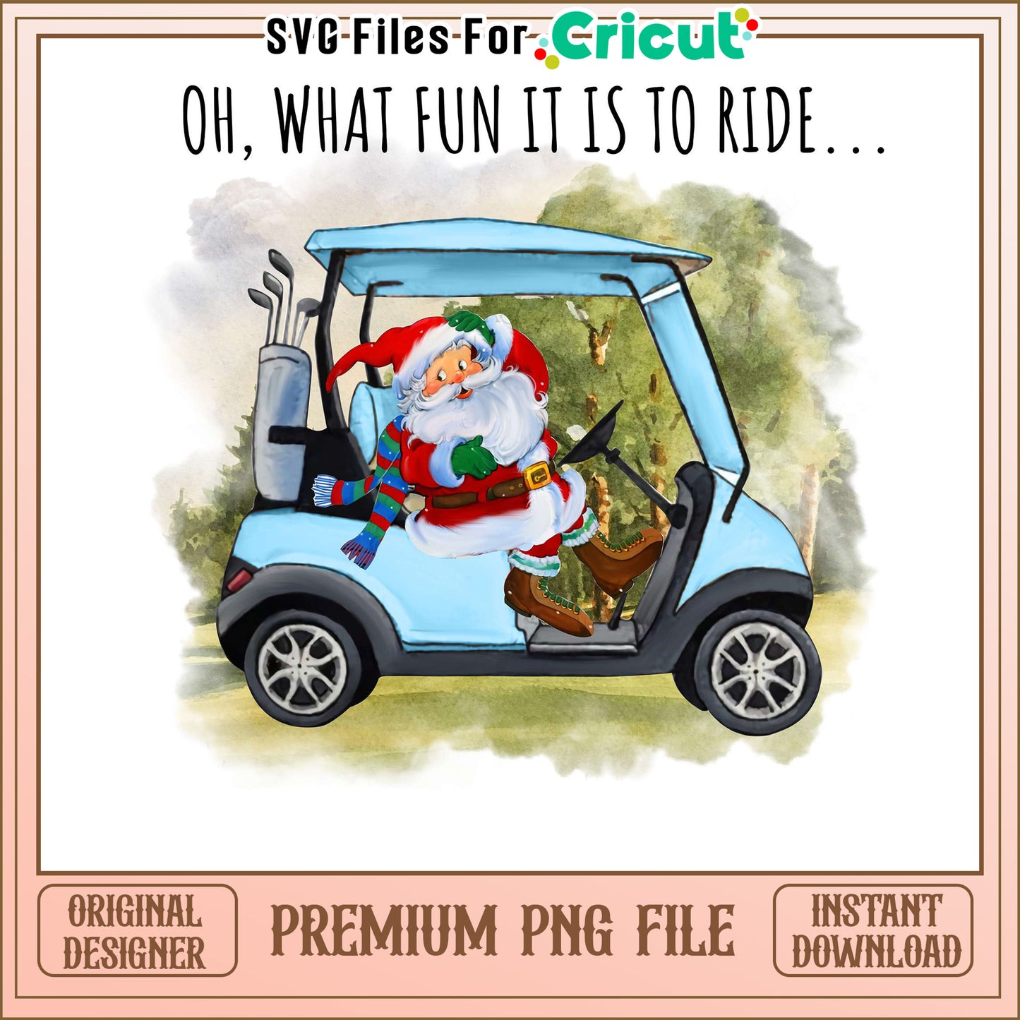 Santa Riding Golf Cart Fun Holiday Design, Premium PNG Download