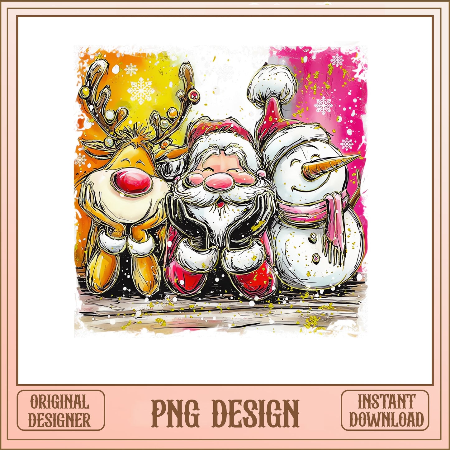Santa Reindeer Snowman Christmas PNG, Holiday PNG, Christmas PNG