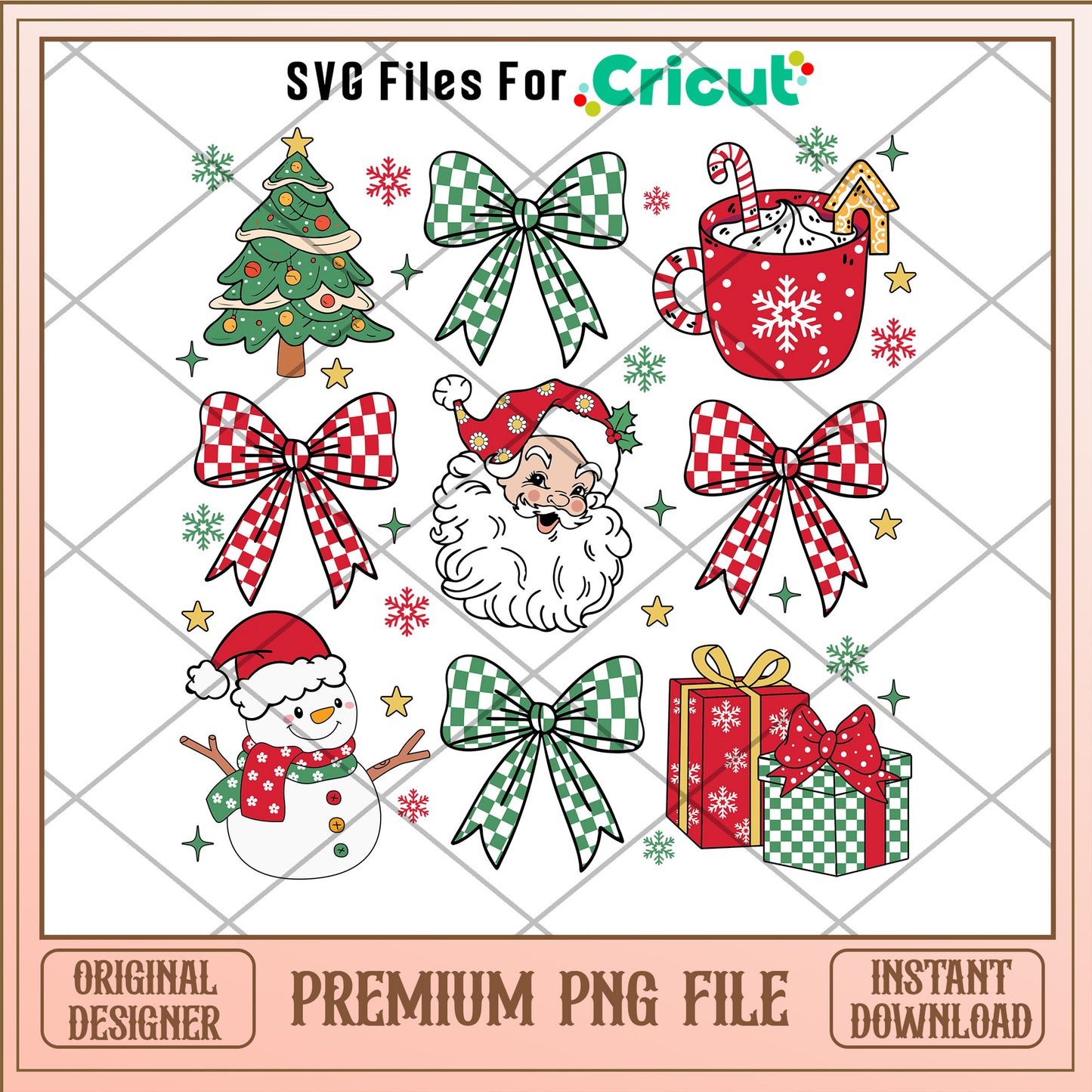 Santa claus and christmas bow png, christmas decorations png