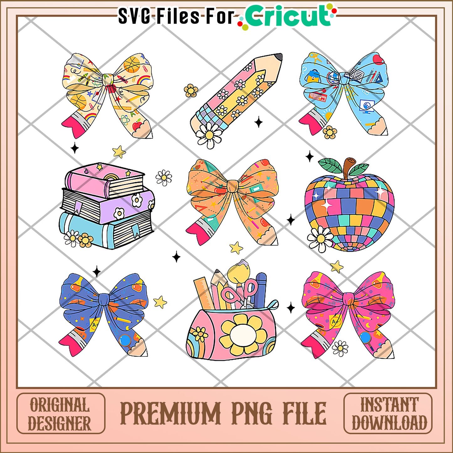 School supplies png, cute stationery design png, back to school items png