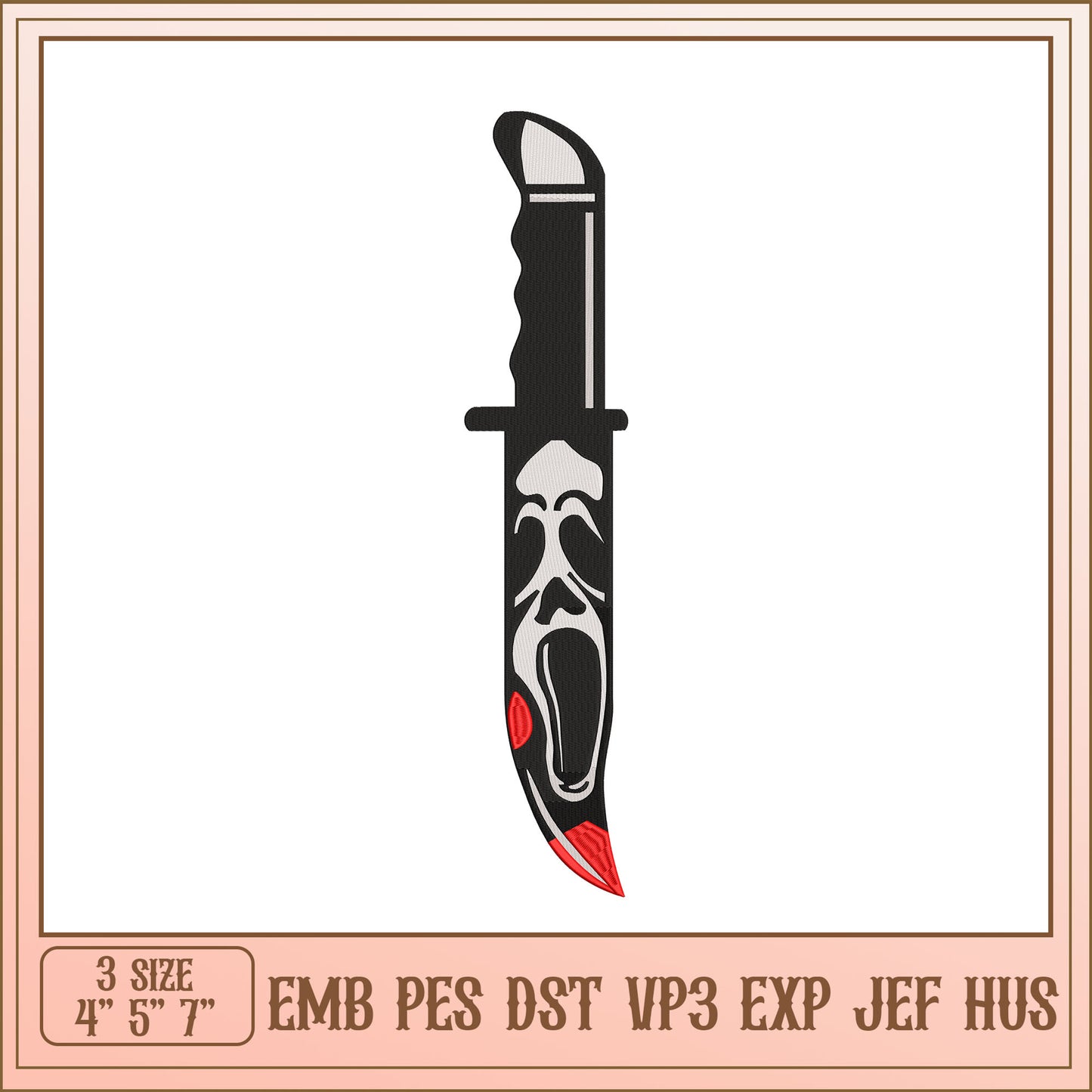 Scream Mask Knife Embroidery Design