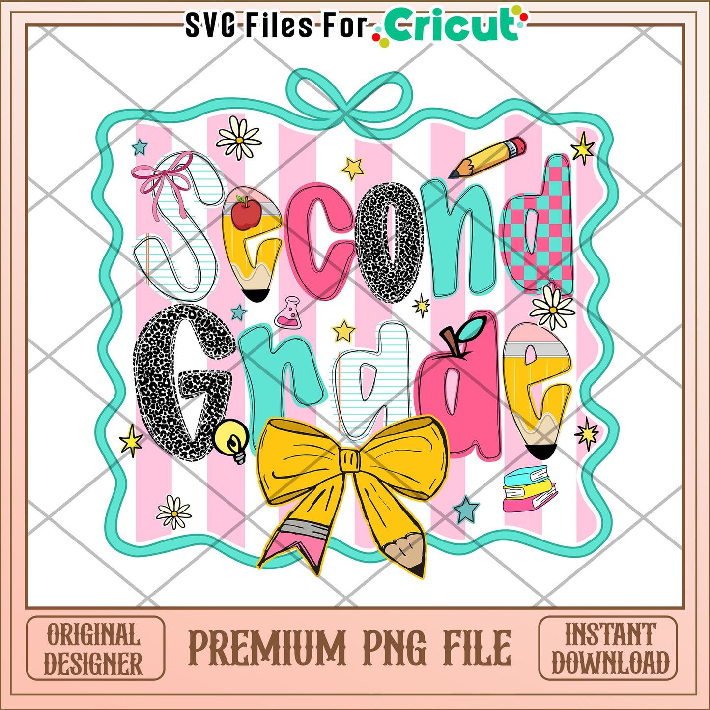 Second grade back to school png, fun school essentials png, first day of school png