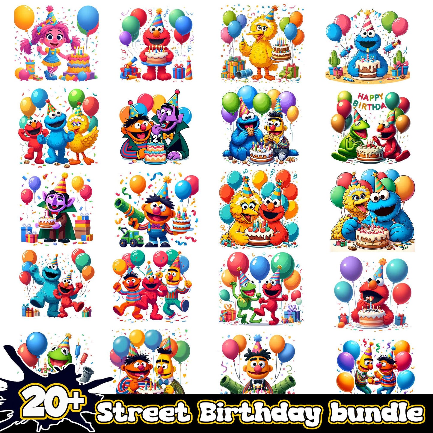 Sesam street with balloon birthday bundle png, sesame street png