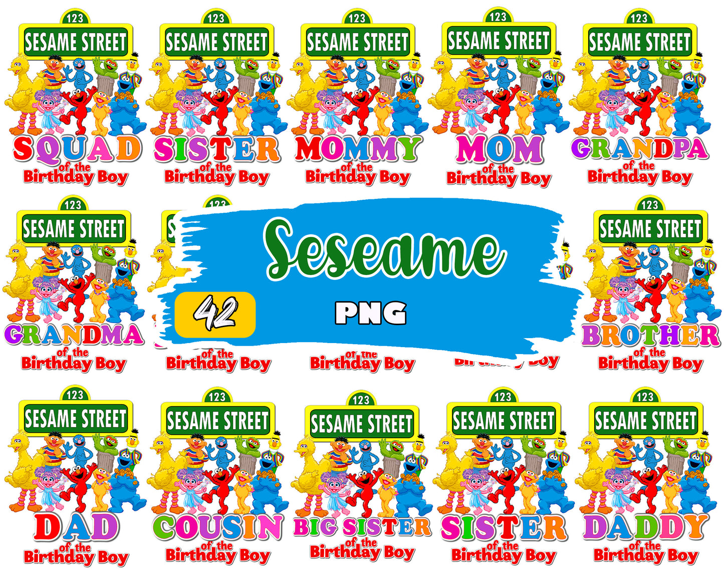 Sesame street family of the birthday boy bundle png, sesame street birthday png