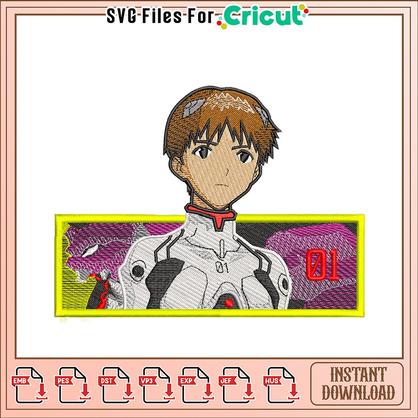 Shinji Ikari Eva-01 Embroidery Design