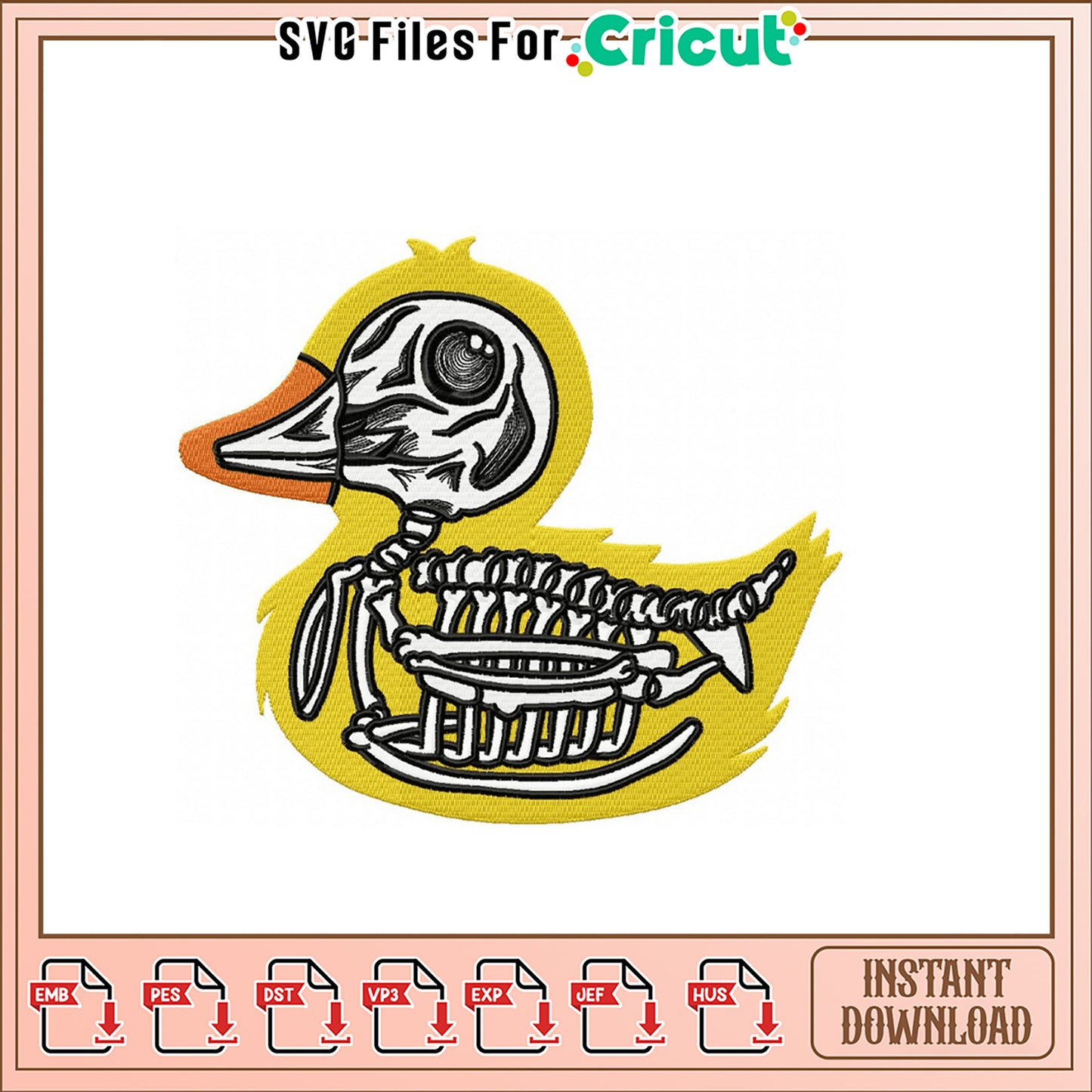 Skeleton Duck Embroidery Design for Craft Projects