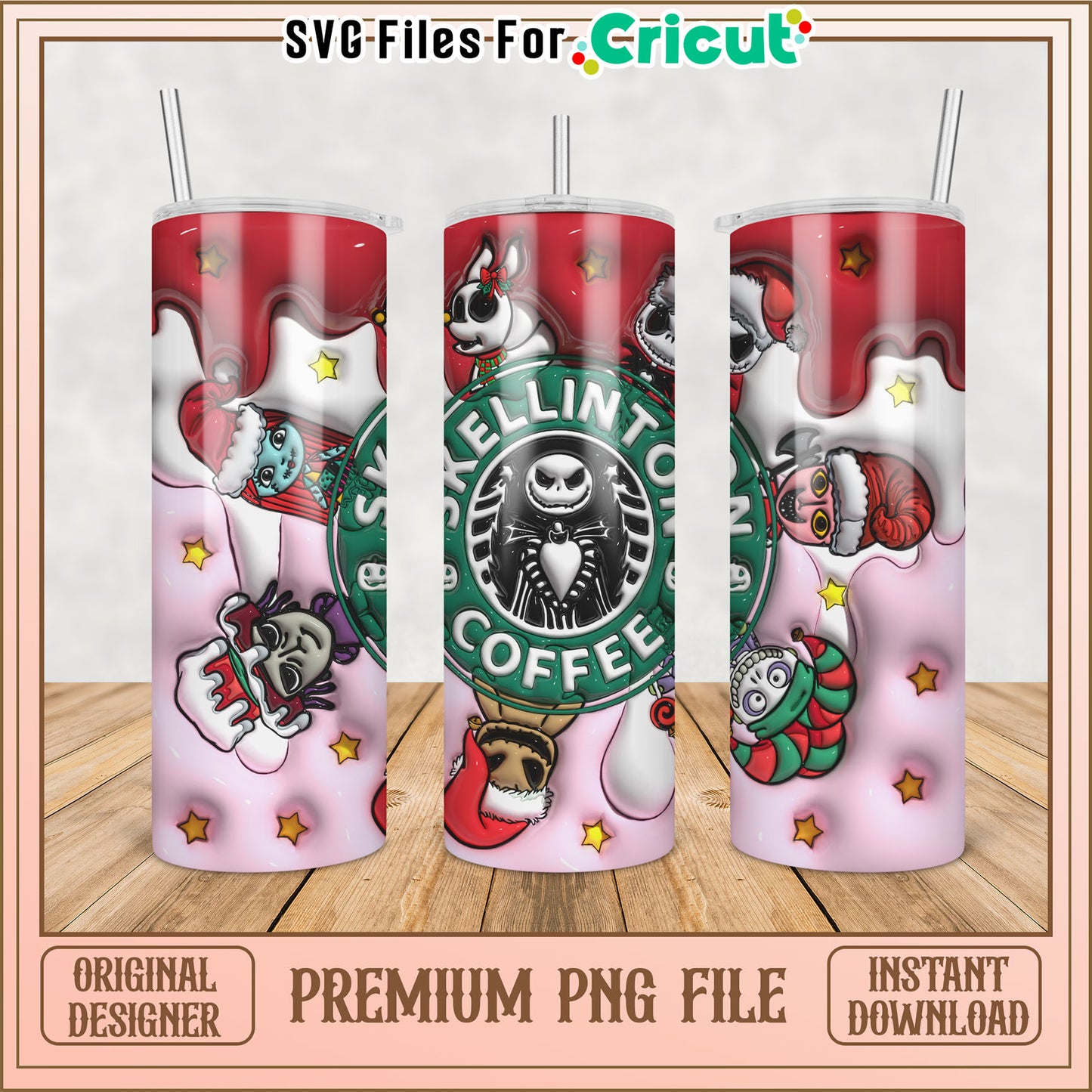 Skellington Coffee Tumbler PNG Design for Cricut Instant Download