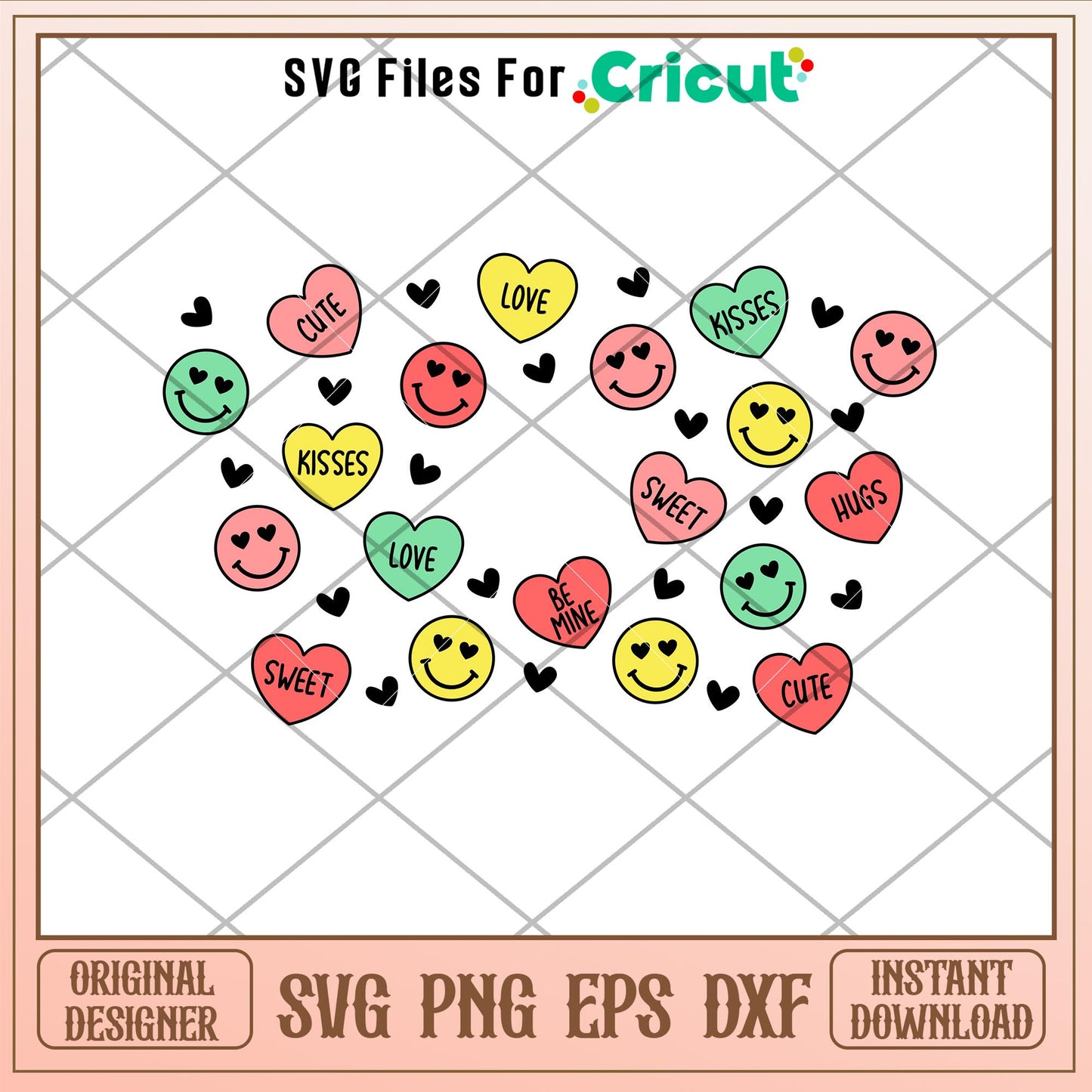 Smiley Hearts Full Wrap, Smiley Hearts Full Wrap Svg