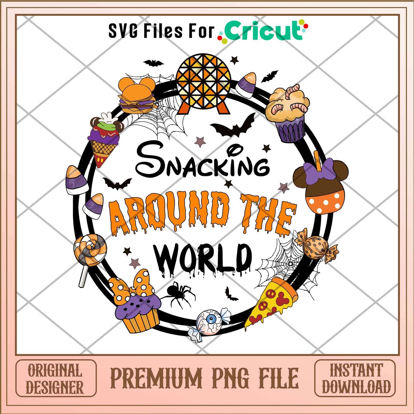 Snacking Around The World Halloween png, Disney characters png, Digital Download