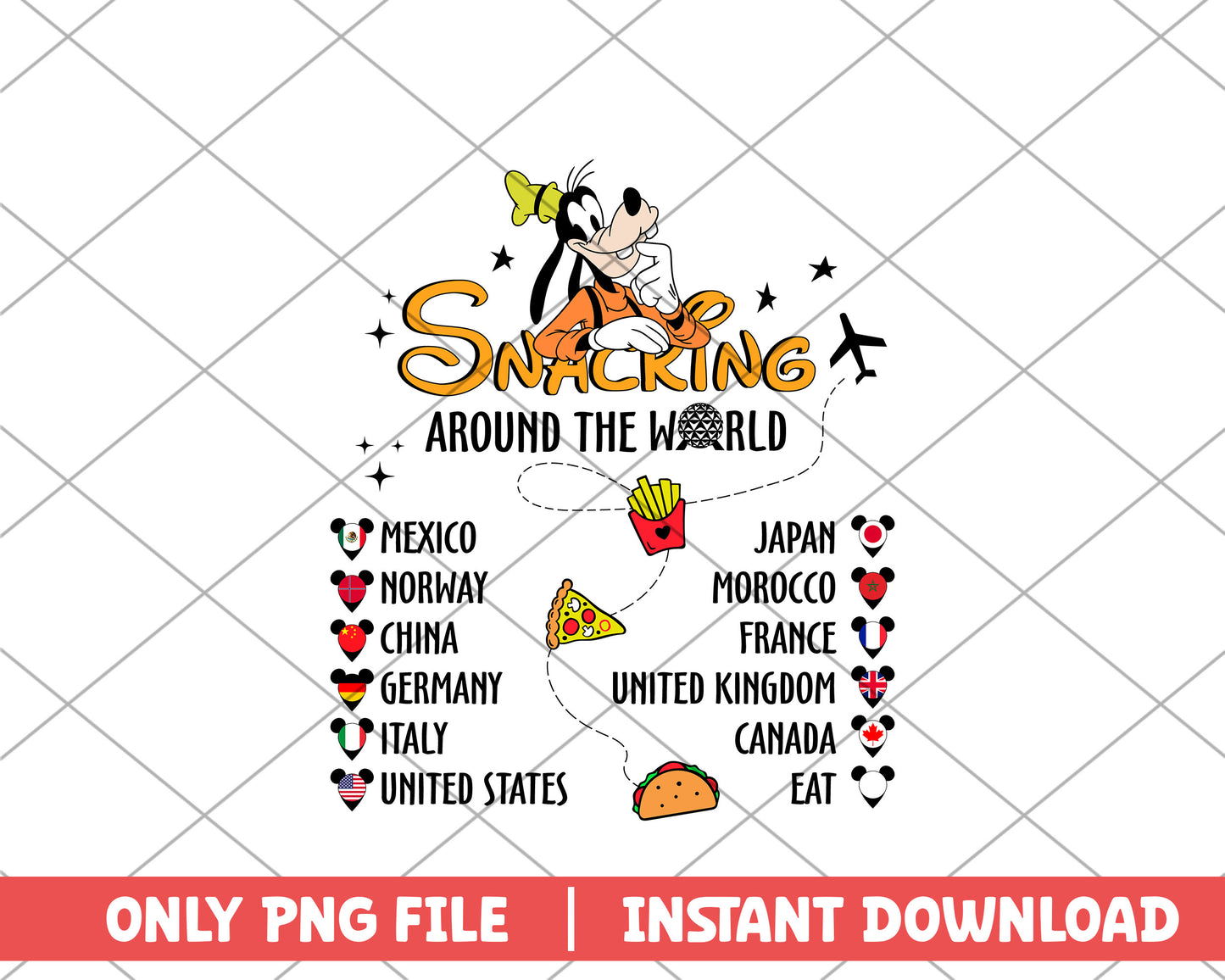 Snacking around the world goofy map disney png
