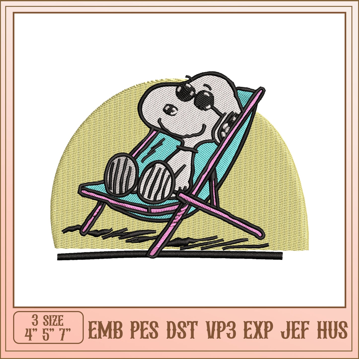 Snoopy Beach Chair Embroidery Design