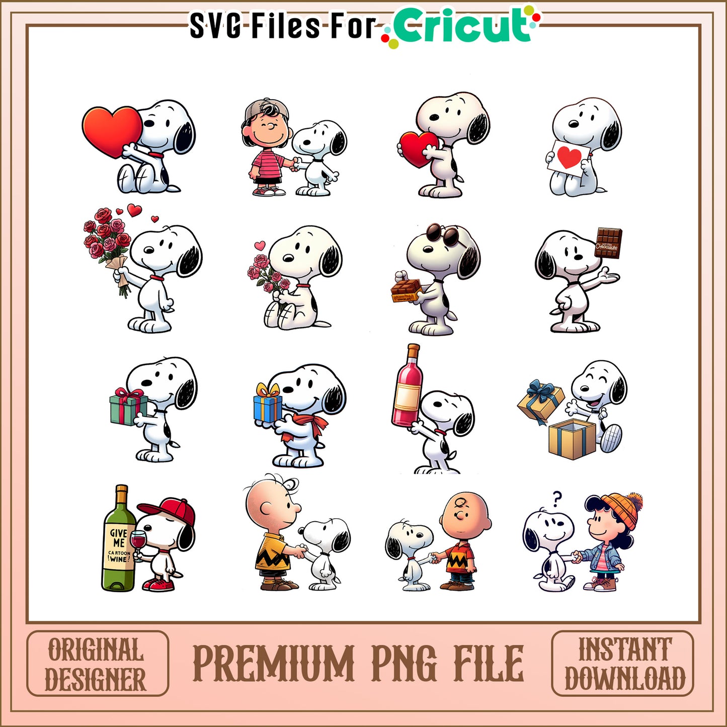 Snoopy cartoon valentine bundle png, snoopy happy valentines day png