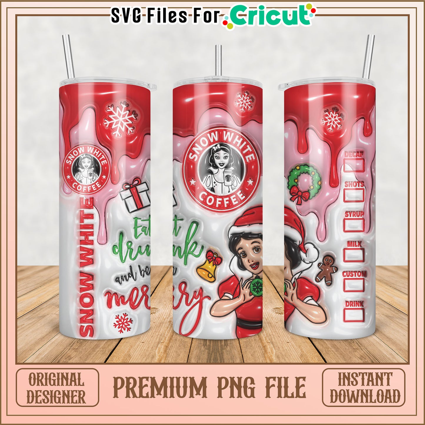 Snow White Christmas Tumbler PNG Design