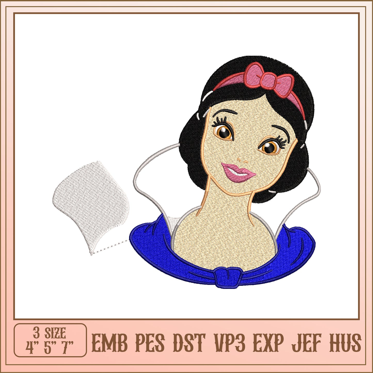 Snow White Embroidery Design Files in Multiple Sizes Available