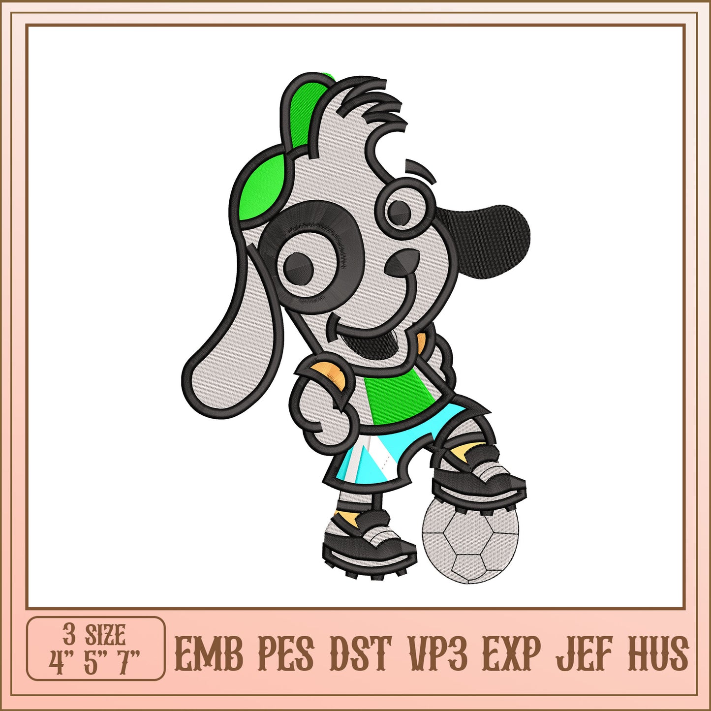 Soccer Dog Embroidery Design