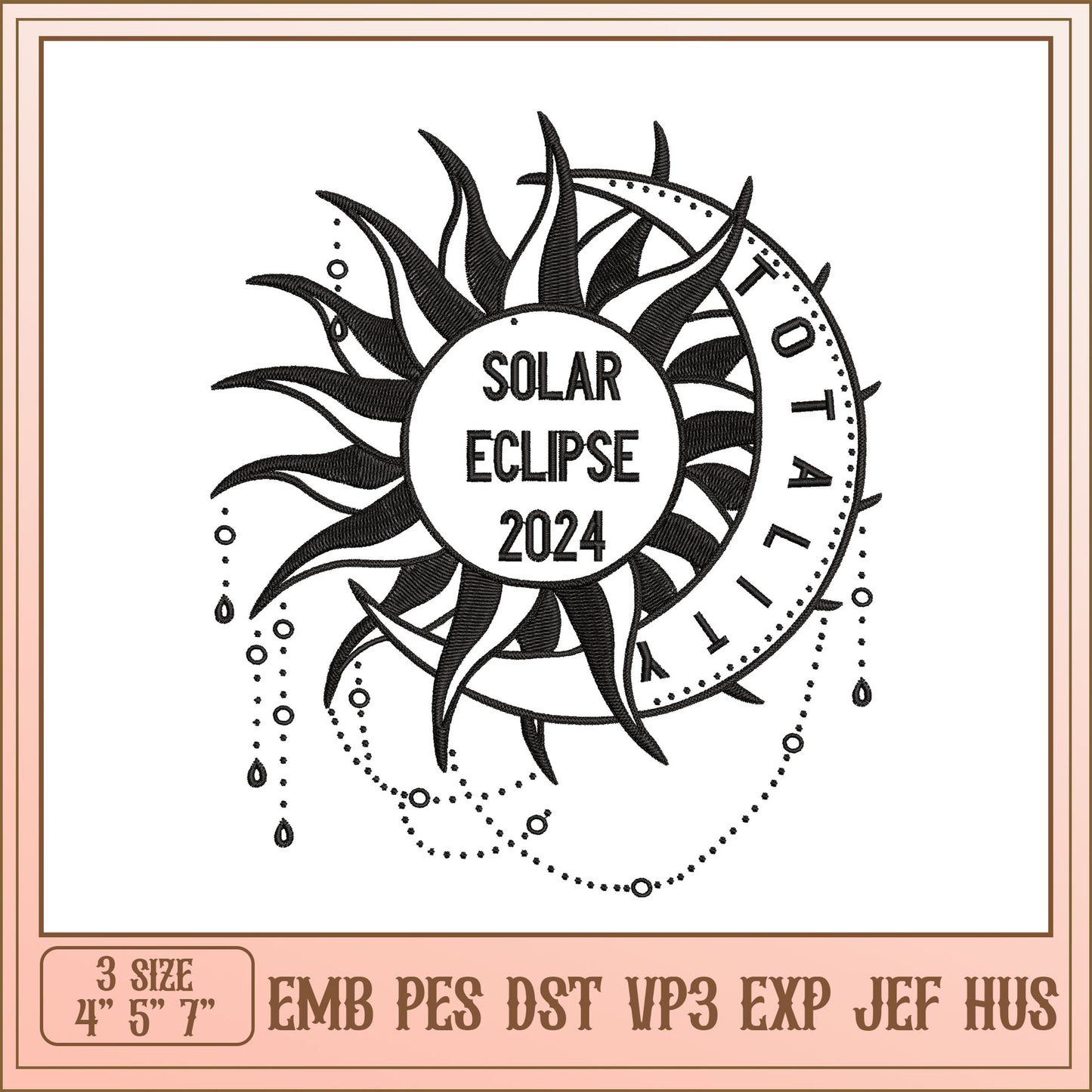Solar Eclipse 2024 Embroidery Design