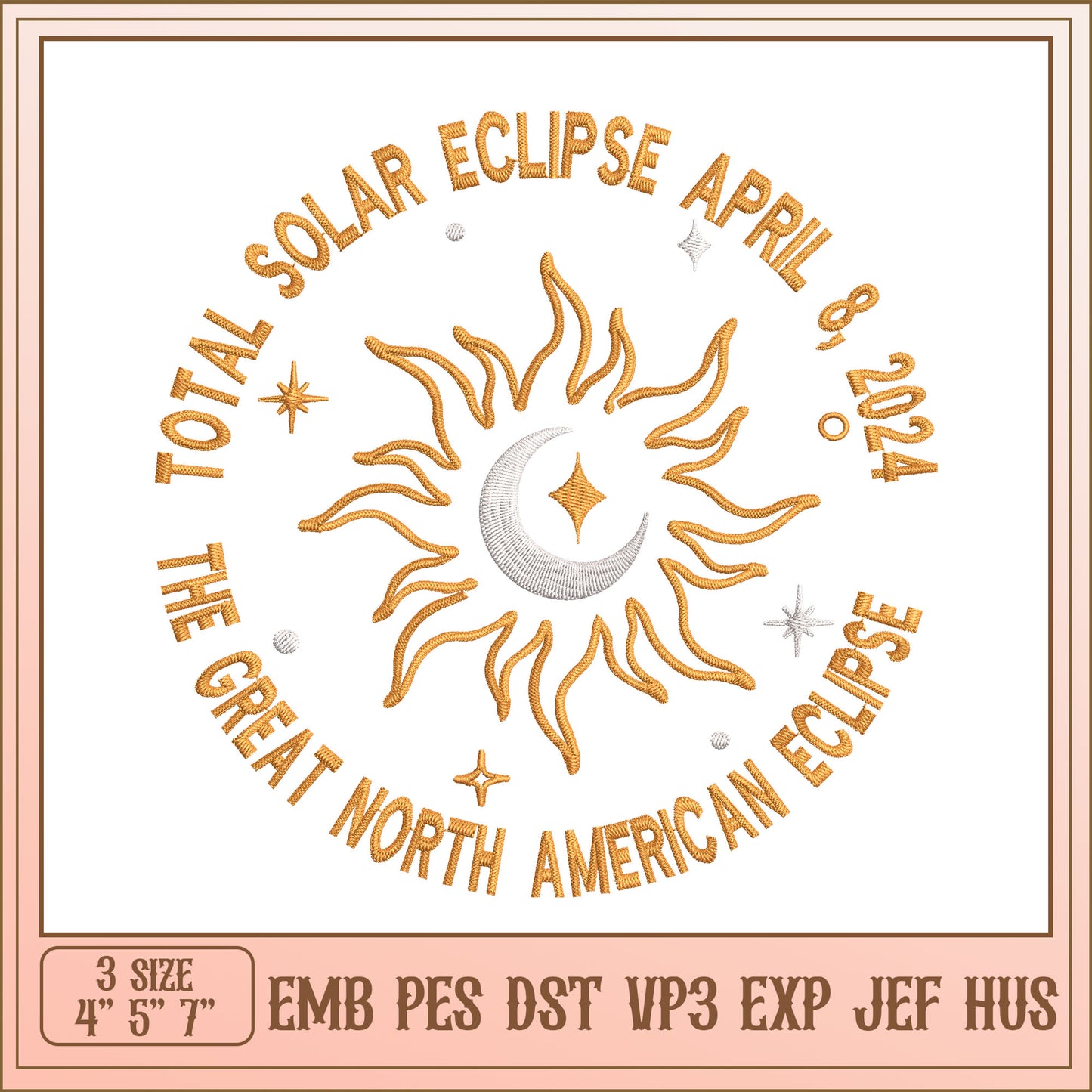 Solar Eclipse Embroidery Design 2024