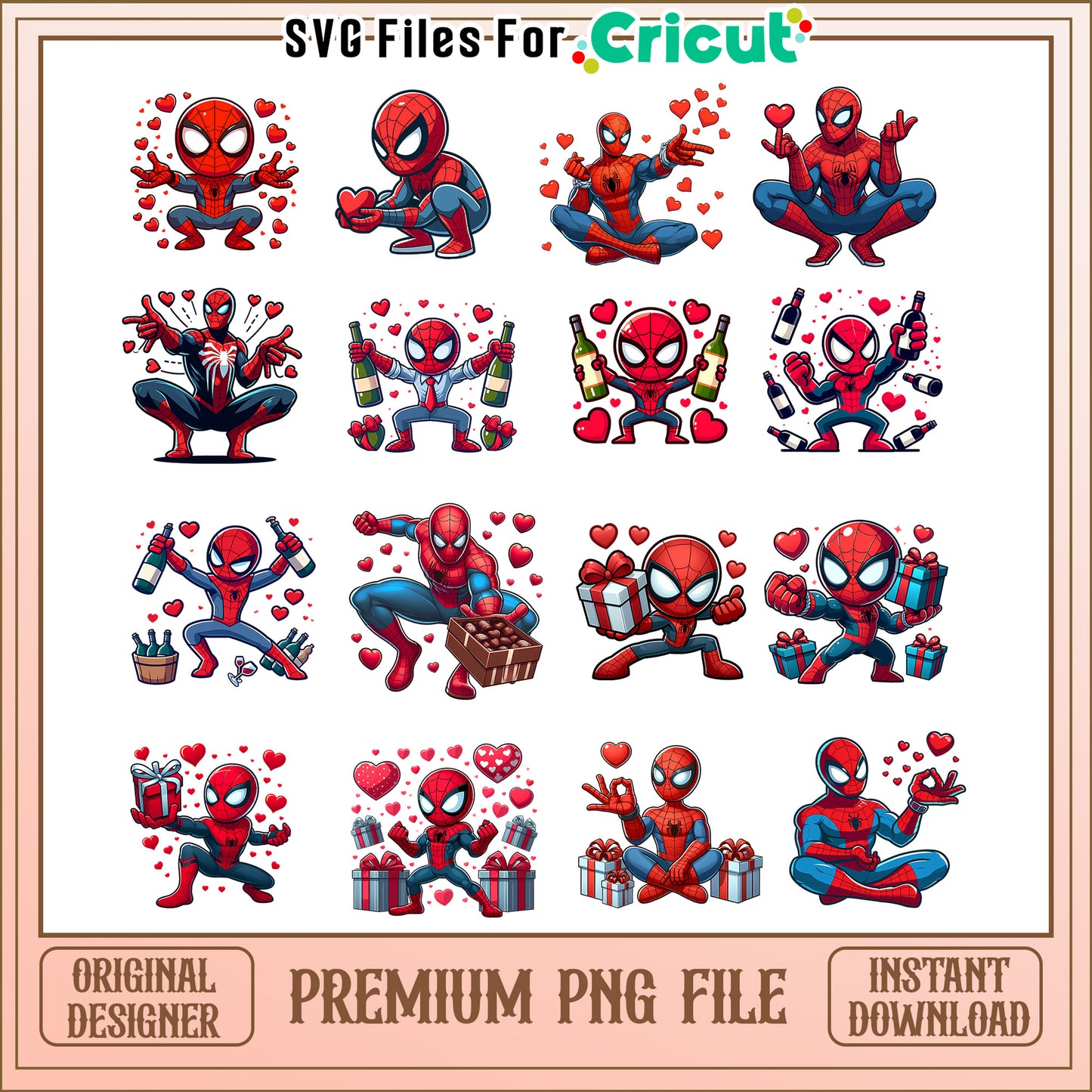 Spiderman love valentine bundle png, spiderman valentine png
