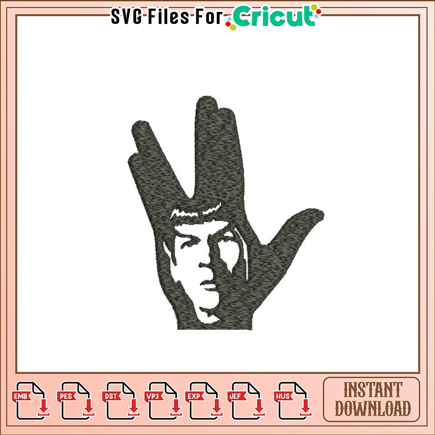 Spock Hand Embroidery Design Instant Download