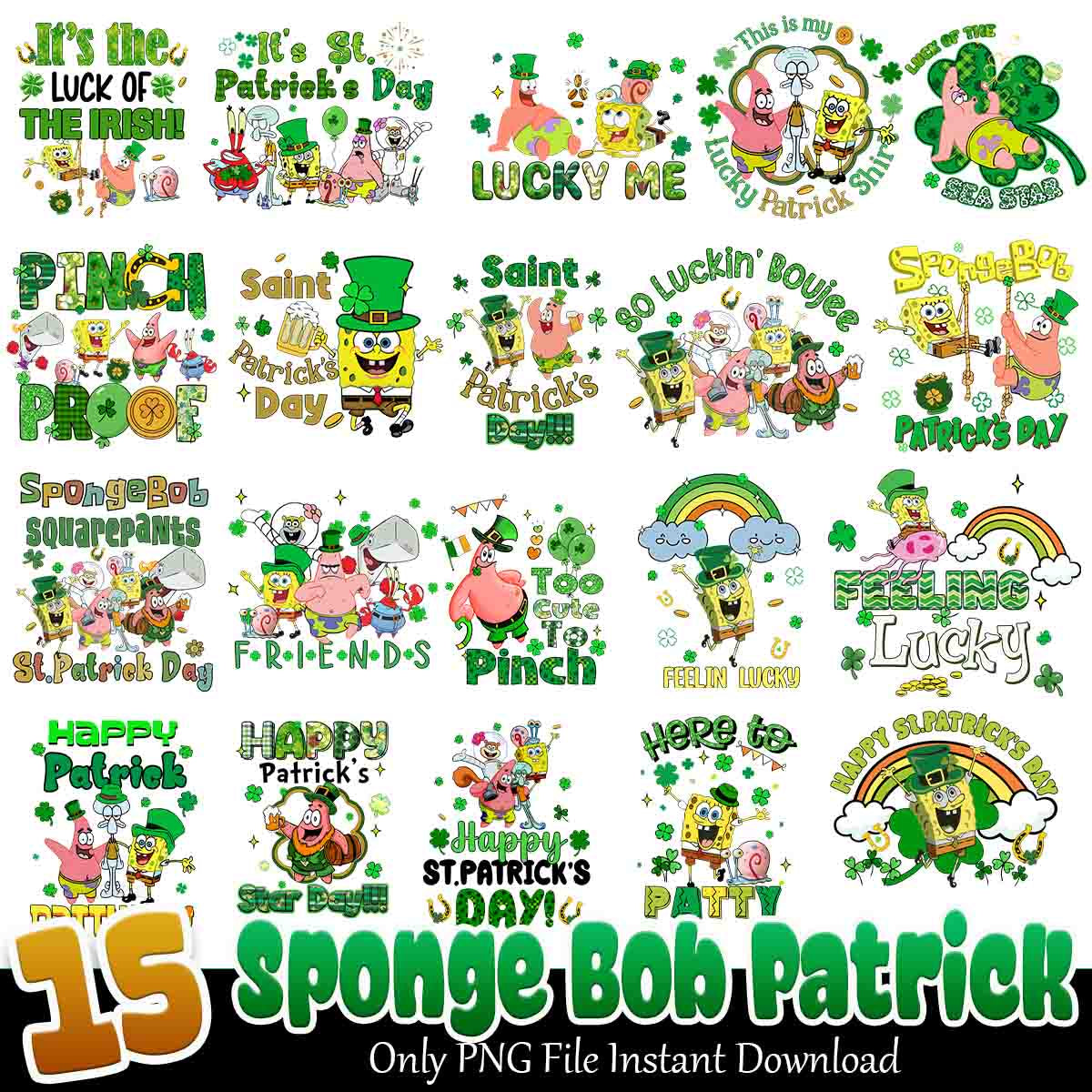 Sponge Bob Patrick Bundle PNG, Happy St. Patrick's day bundle