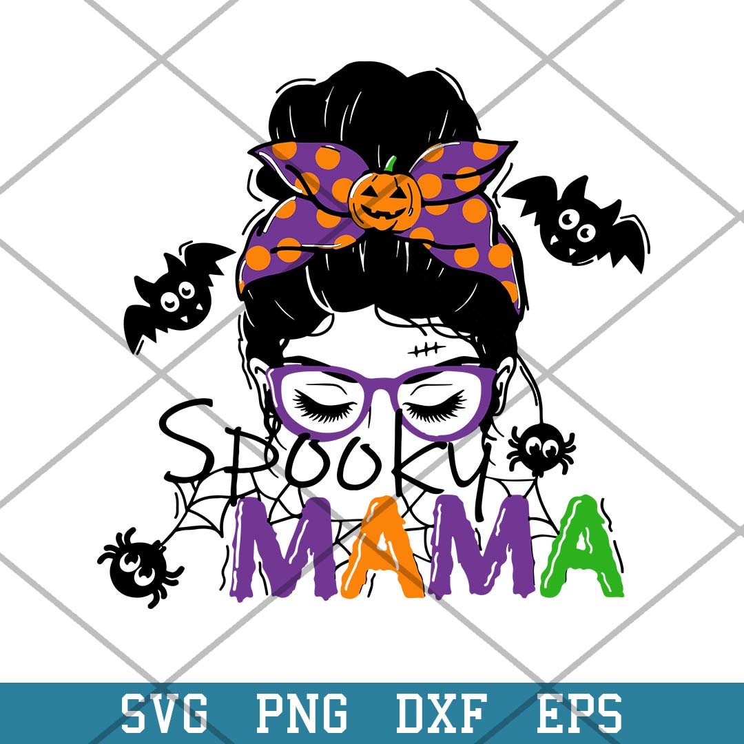 Spooky Mama Messy Bun Halloween Svg,Halloween Svg-Svgfilesforcricut