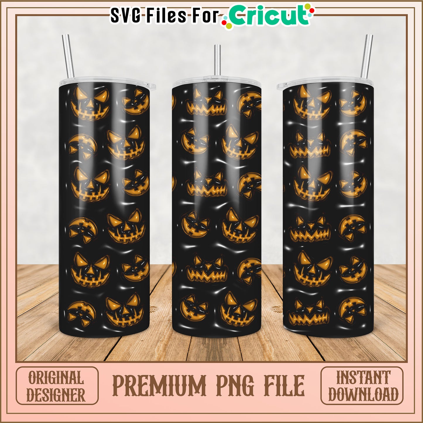 Spooky Pumpkin Tumbler PNG for Halloween Crafts and Decor