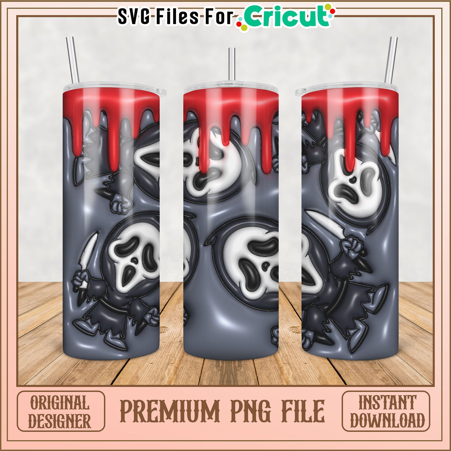 Spooky Skull Tumbler Design PNG for Cricut Instant Download