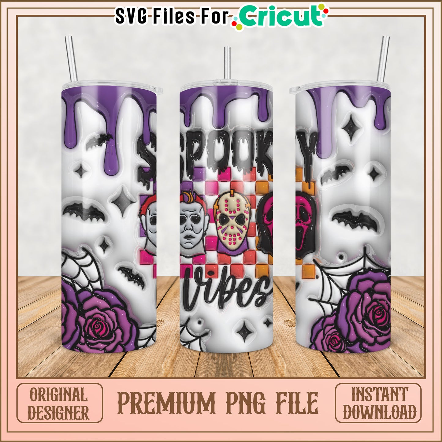 Spooky Vibes Halloween Tumbler Design PNG for Cricut Projects