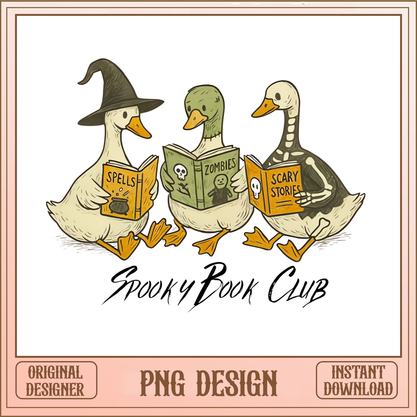 Spooky Book Club Duck PNG, Halloween Witch Duck, Funny Goose PNG