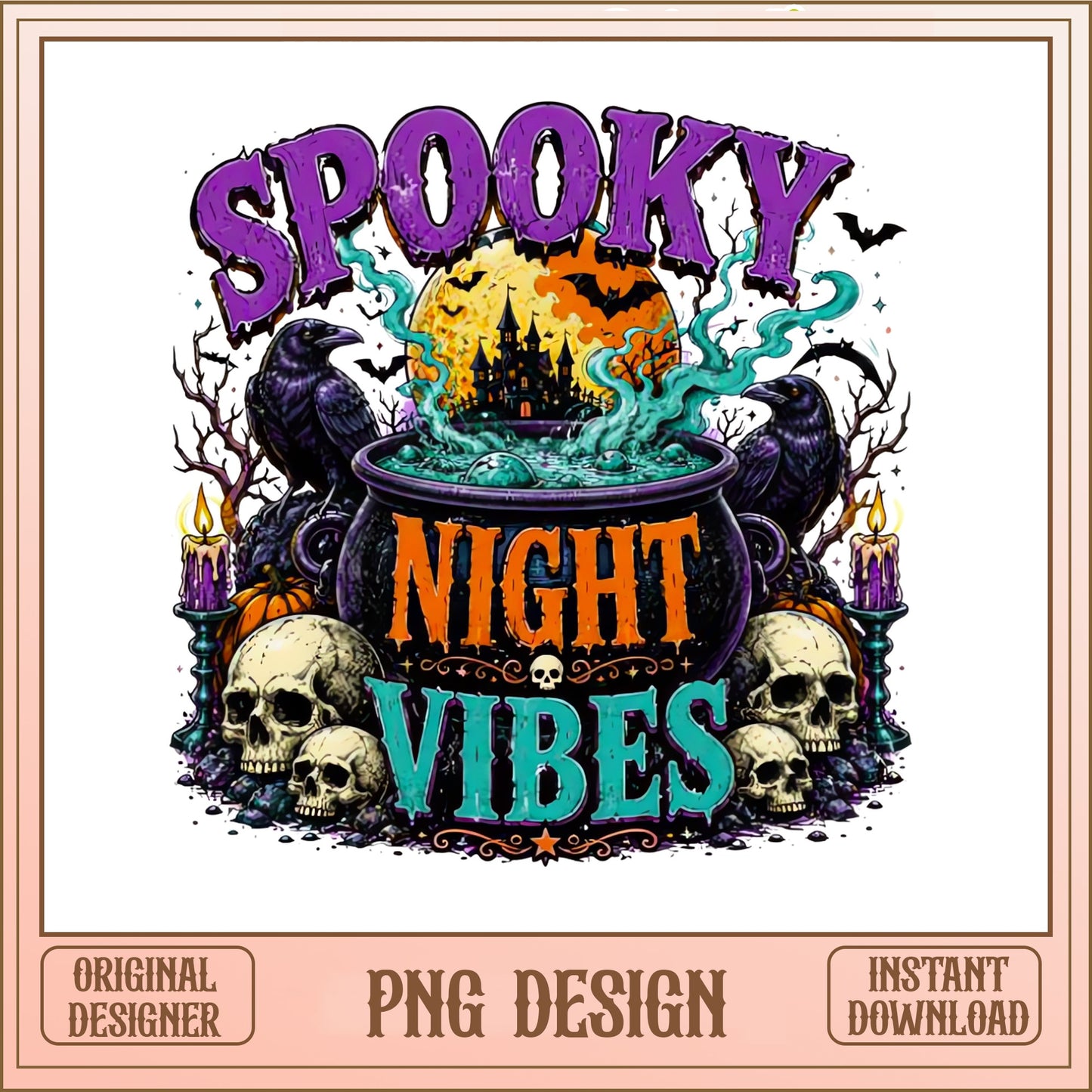 Spooky Night Vibes PNG, Halloween Cauldron Design, Halloween PNG