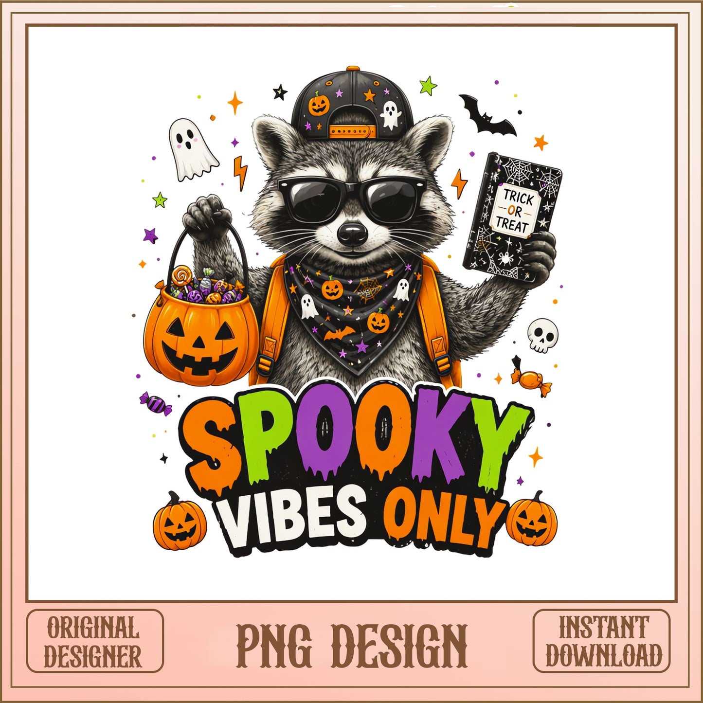 Spooky Vibes Only Raccoon PNG, Halloween PNG, Trick Or Treat PNG