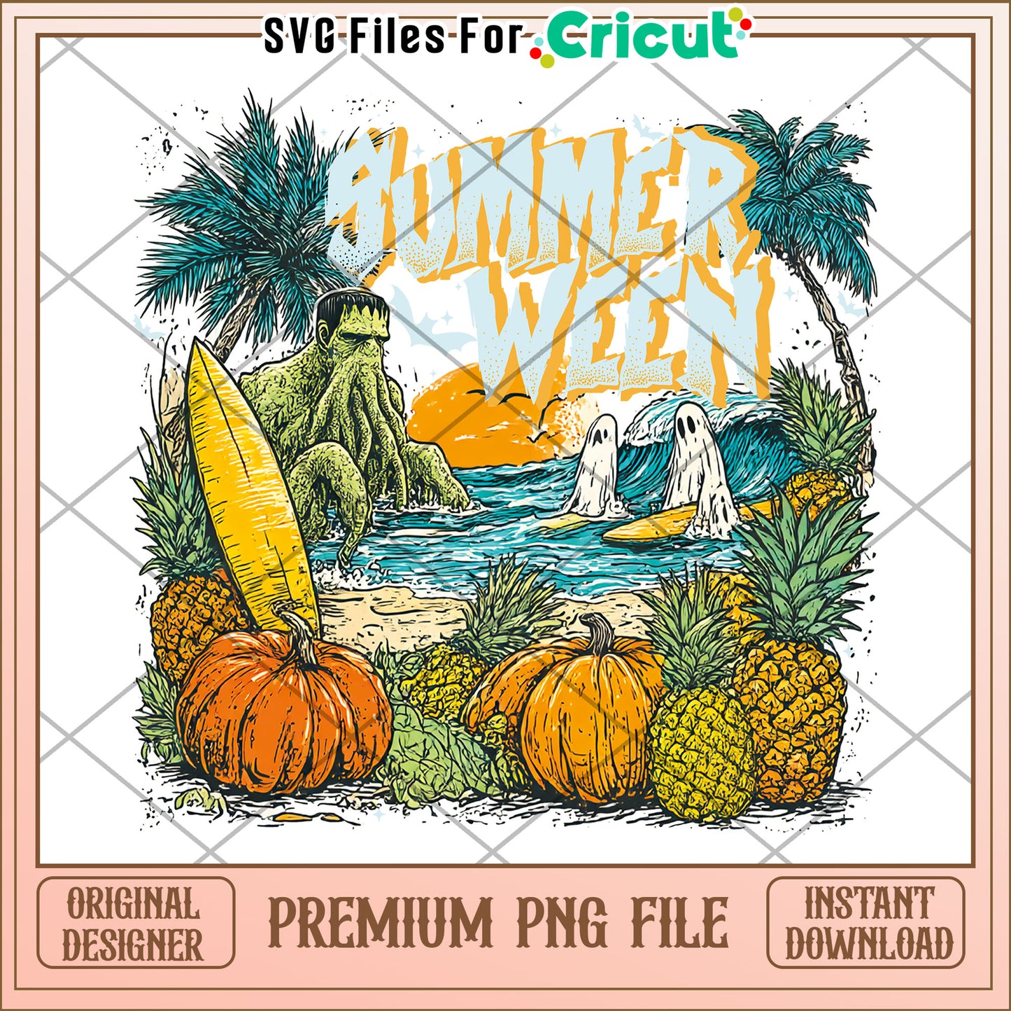 Spooky summerween fruit png, happy halloween png, spooky quotes png