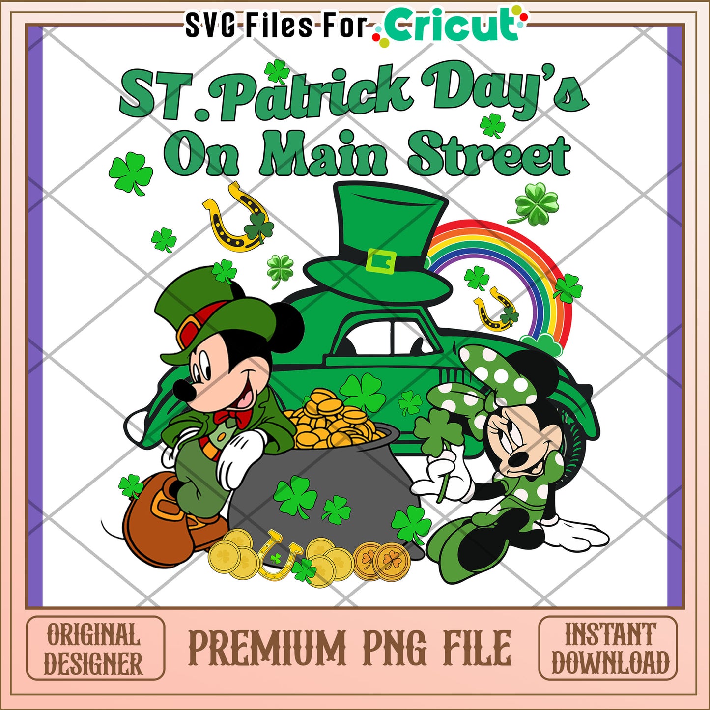 St Patrick Day PNG Design with Mickey and Minnie