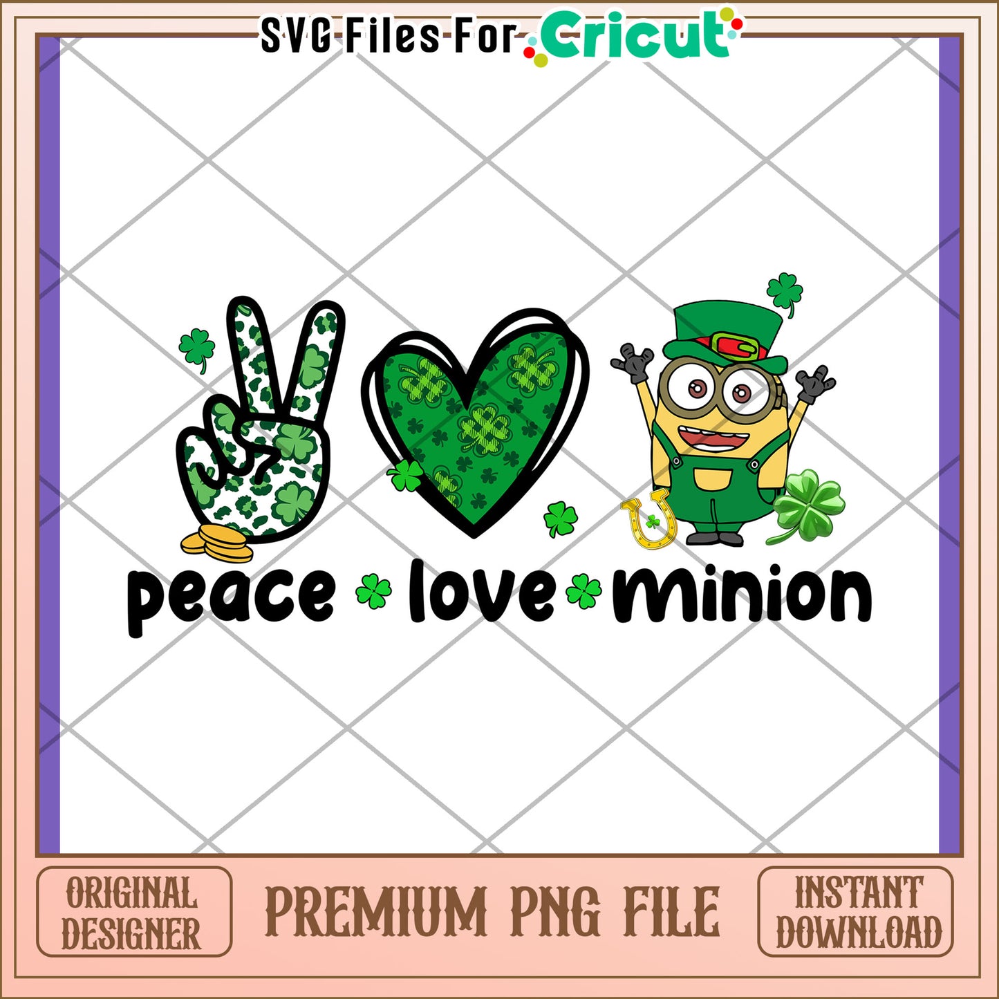 St Patricks Day Minion PNG, Peace Love Minion Design