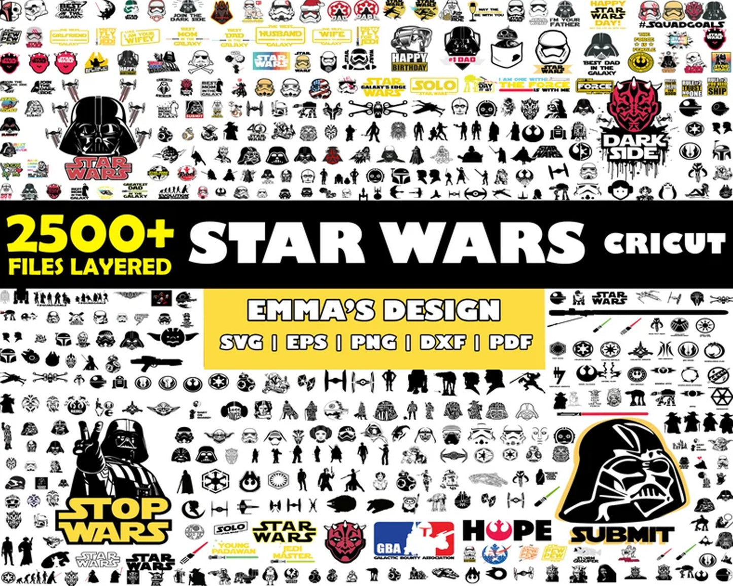 Star wars black white bundle svg, star wars characters svg