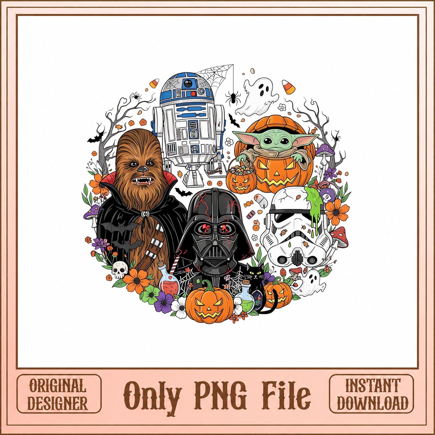 Star Wars Halloween PNG, Baby Yoda Darth Vader R2D2, PNG Bundle