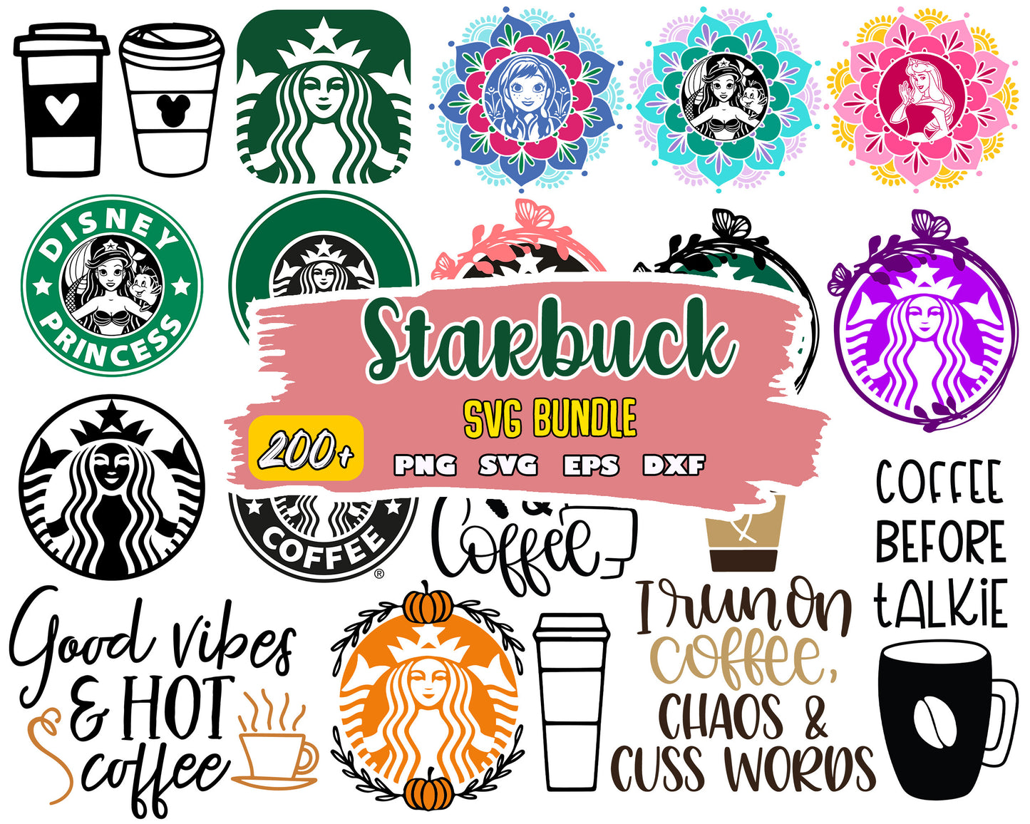 Disney princess starbuck logo bundle svg, starbuck coffee svg